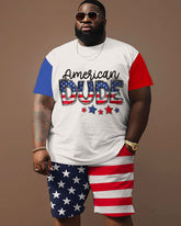 Independence Day Simple Flag Color-block DUDE Letter Print Large Men's Suit